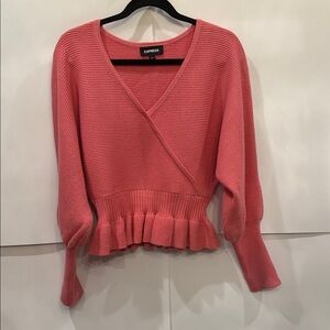 Express Coral V-Neck Wrap Sweater